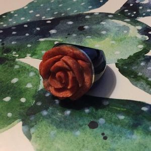 sponge coral onyx sterling carved rose ring size 9